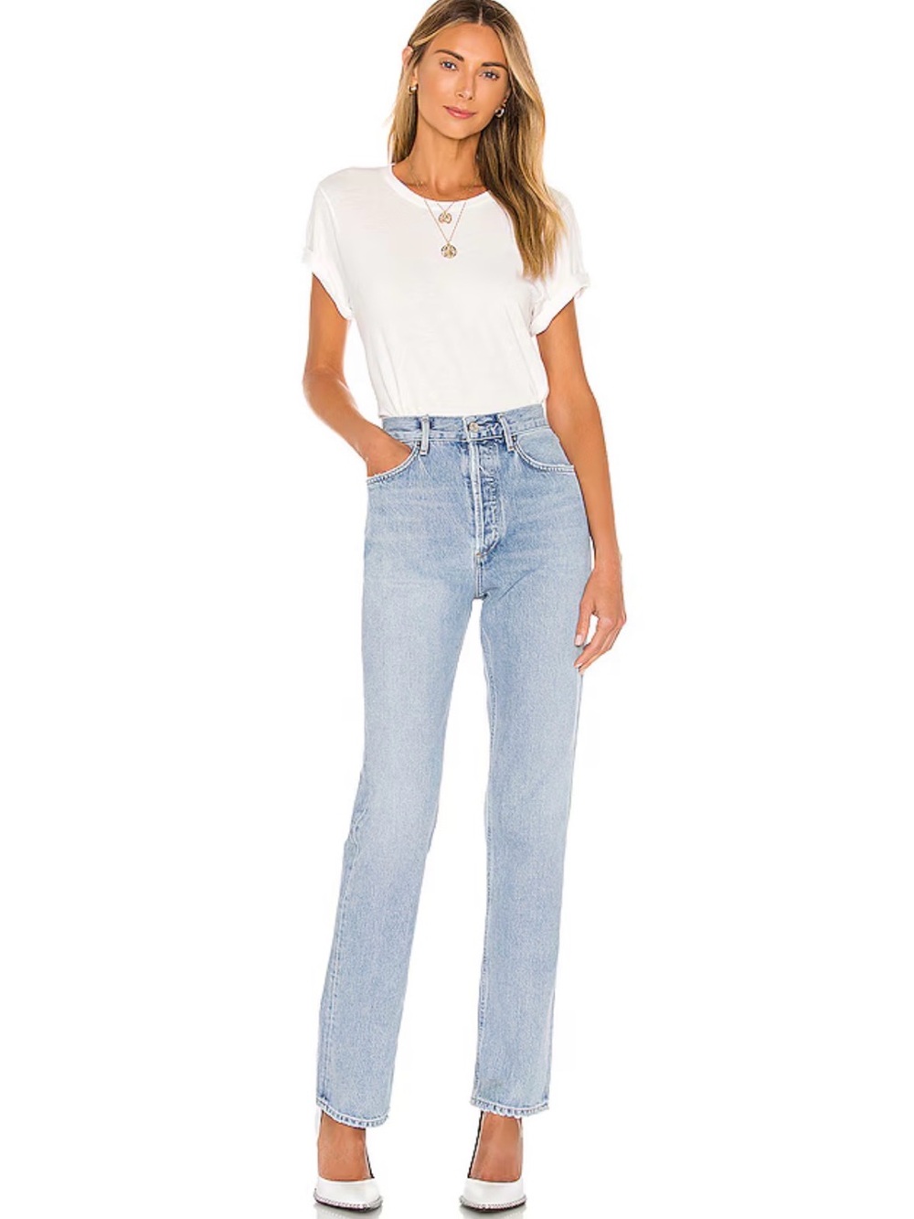 AGOLDE Lana Straight Leg Button Fly High Rise Blue Jeans in Riptide Size 26 - Picture 4 of 10